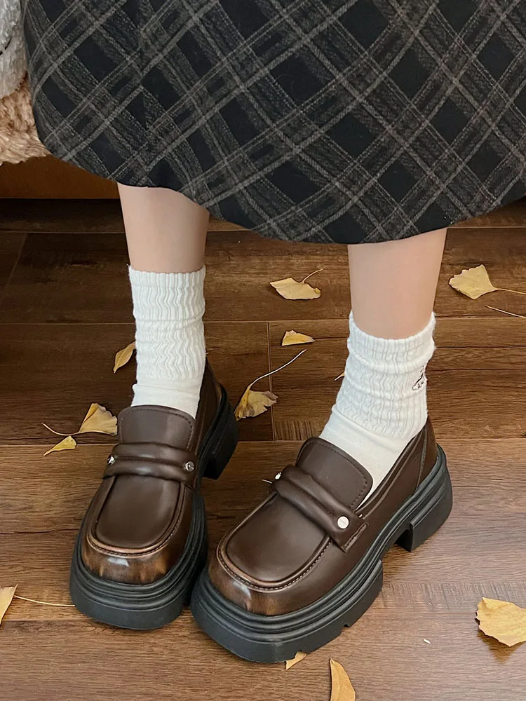 

Shoes Woman 2023 Slip-on British Style Clogs Platform Oxfords Round Toe Loafers With Fur Autumn Female Footwear Black Flats Casu