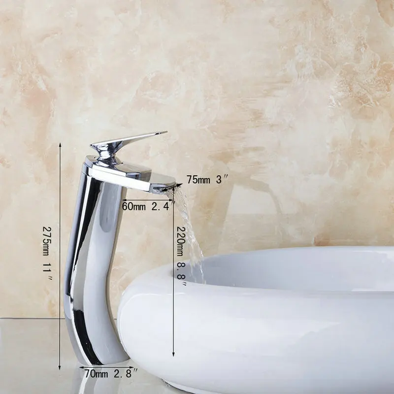 

Vidric Tall Solid Brass Deck Mount Waterfall Spout Victory Bathroom Basin Sink Mixer Tap Chrome Brass Faucet
