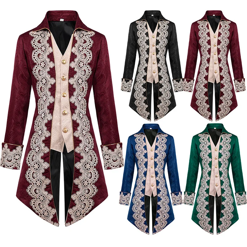

Medieval Victorian Gothic Steampunk Jacket for Men Halloween Renaissance Party Cosplay Costume Nobleman Prince Tuexdo Plus Size