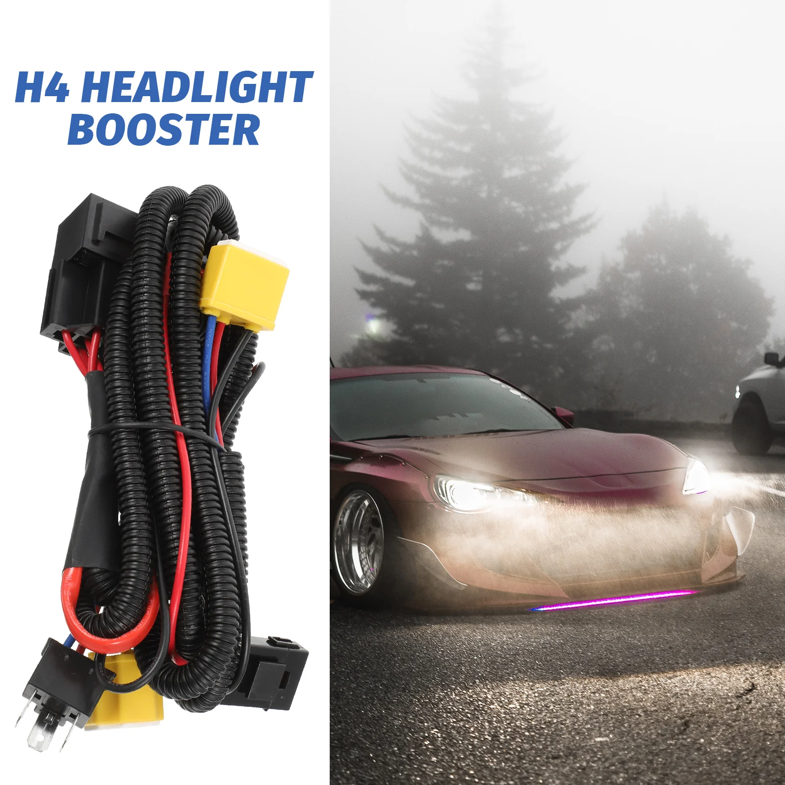 H4 Halogen Wire Harness Car Headlight LED Light Brightness Booster Wiring Harness Kit car headlight wiring harness