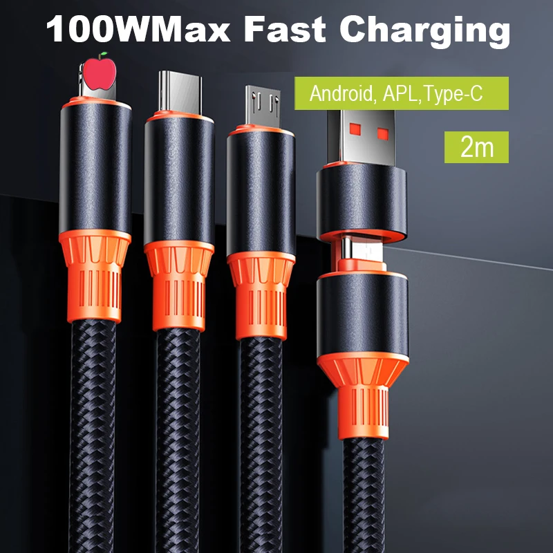 MeeGoo 5A 120W 3 in 2 고속 USB C 케이블 화웨이/아너용 리트랙터블 휴대용 마이크로 USB 타입 C 충전 케이블 아이폰 삼성용