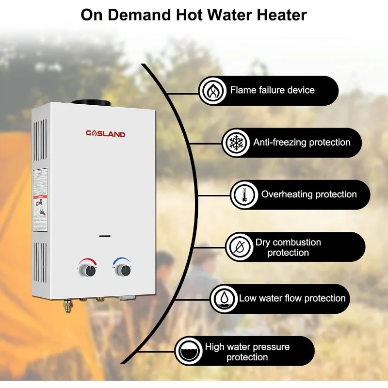 Tankless Water Heater, Gasland Outdoors Propane Water Heater 12L BS318 3.18GPM, Portable Hot Heater for Cabin & Barn