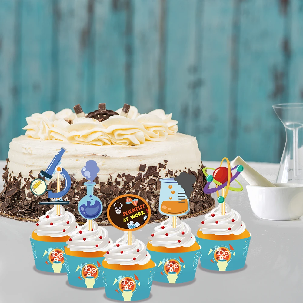 pcs Baby Boy Cosplay Scientist Laboratory Science Birthday Party Paper Cake Toppers And Cupcake Wrapper Cake Decorating Favors Aliexpress