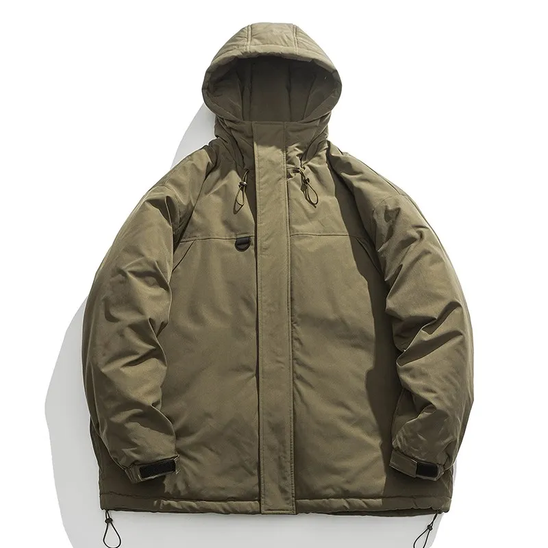 2023 Winter Men Parkas Thicken Warm Thermal Coat Male Turn Down Collar Solid Color Casual Hooded Jacket Fashion New Streetwear