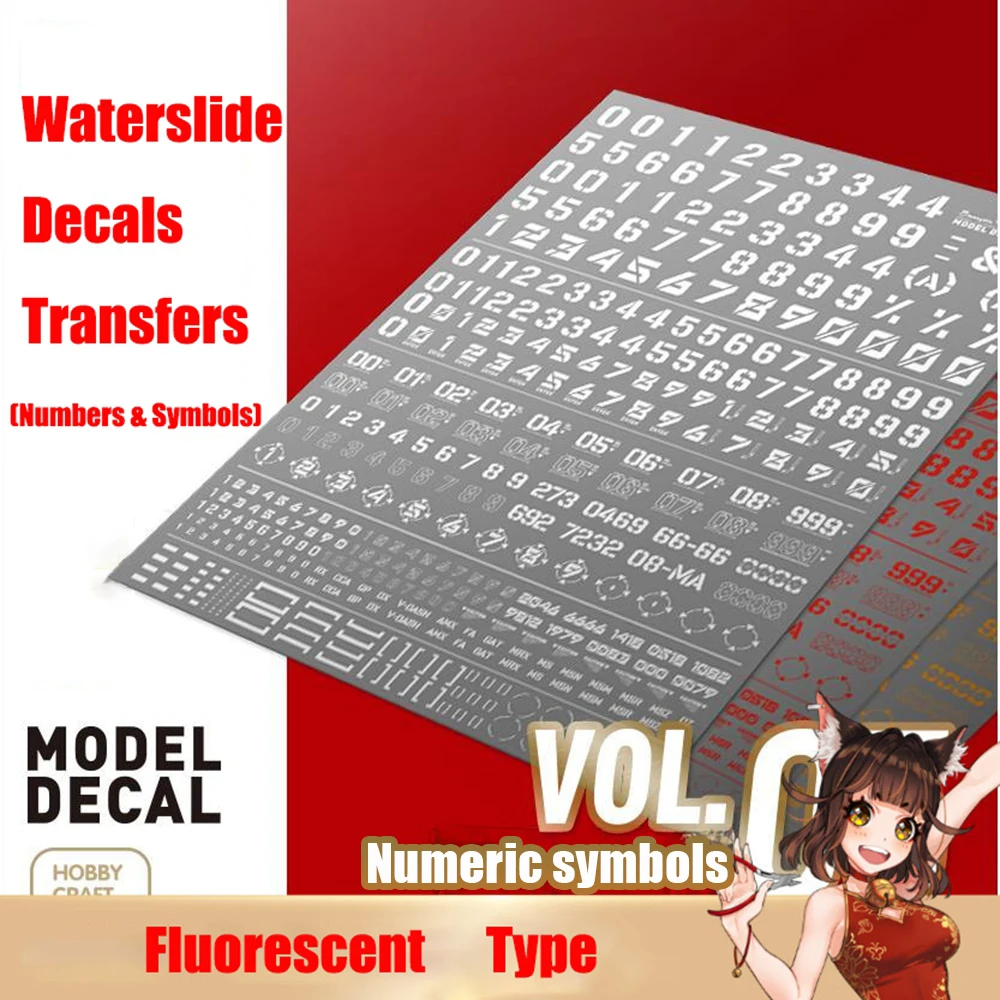 Model Decals Water Slide Transfers Decals Numbers Symbols UV Fluorescent Sticker for Model Railroad Waterslide Decals 145*100mm