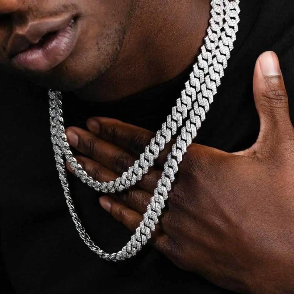 Hip Hop 14mm Diamond Cuban Necklace With Micro Moissanite S925 Sterling Silver Men's Cuban Link Chain VVS Jewelry