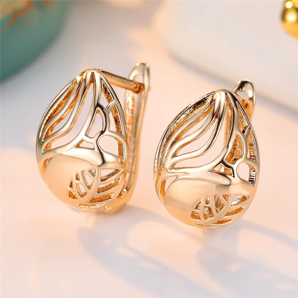Antique Hollow Metal Geometric Hoop Earrings For Women Vintage Gold Color Small Earring Wedding Jewelry