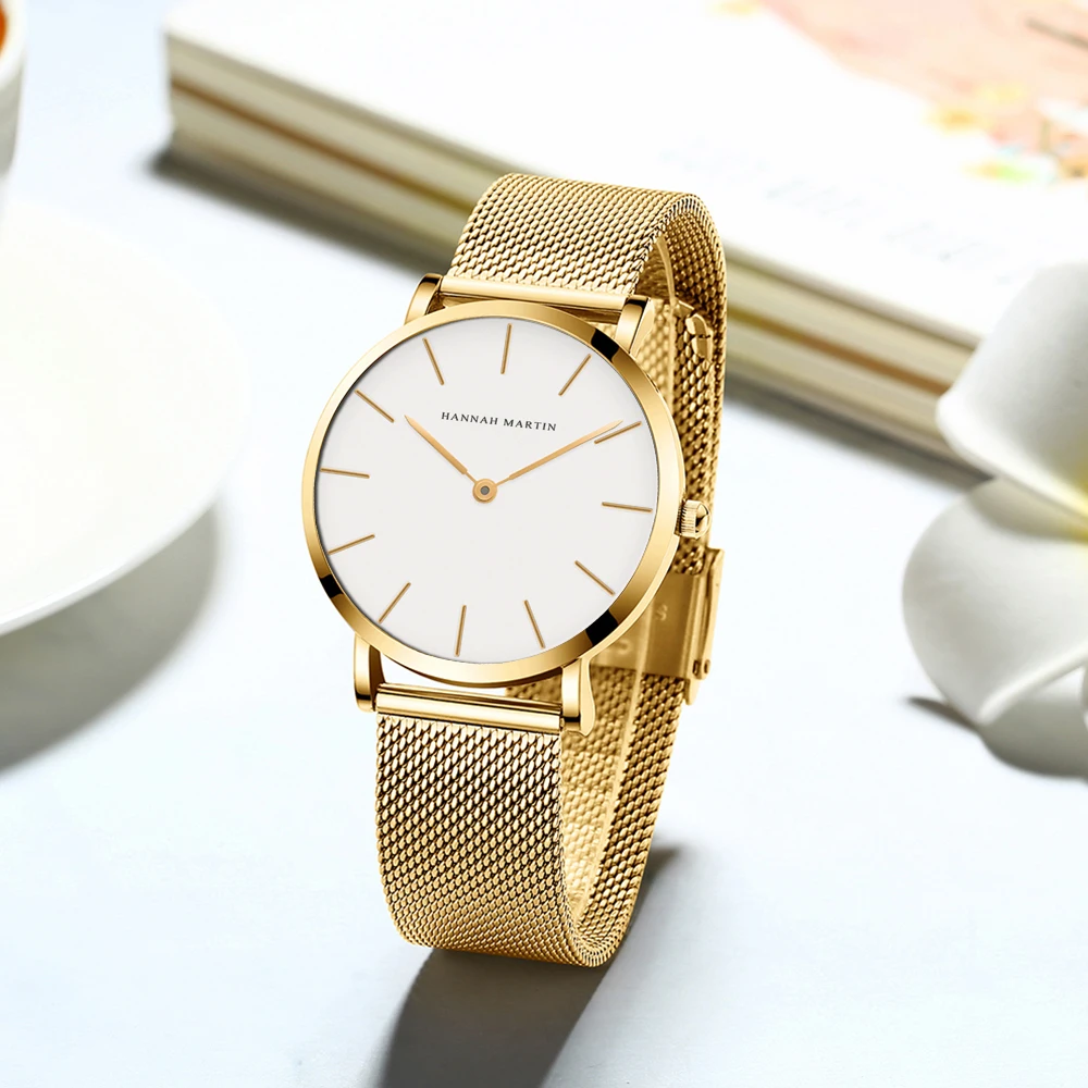 women watches 1 Set Japan Quartz Movement Simple Rose Gold Stainless Steel Mesh Student Watches Relogio Feminino