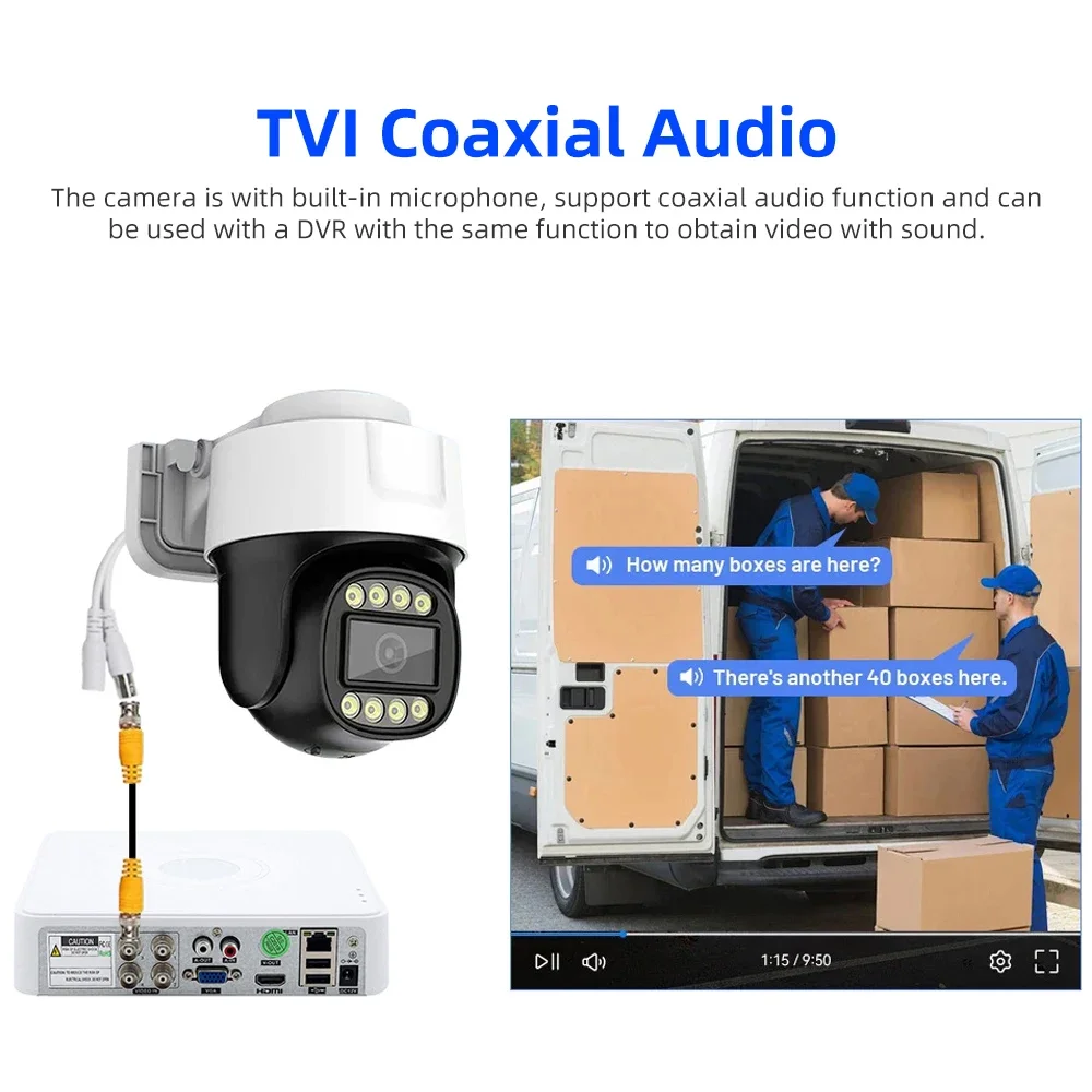 PEGATAH  2MP AHD PTZ Camera Full Color Night Vision UTC Coaxial BNC Audio Coax PTZ Control TVI CVI 4in1 Analog Security Cam