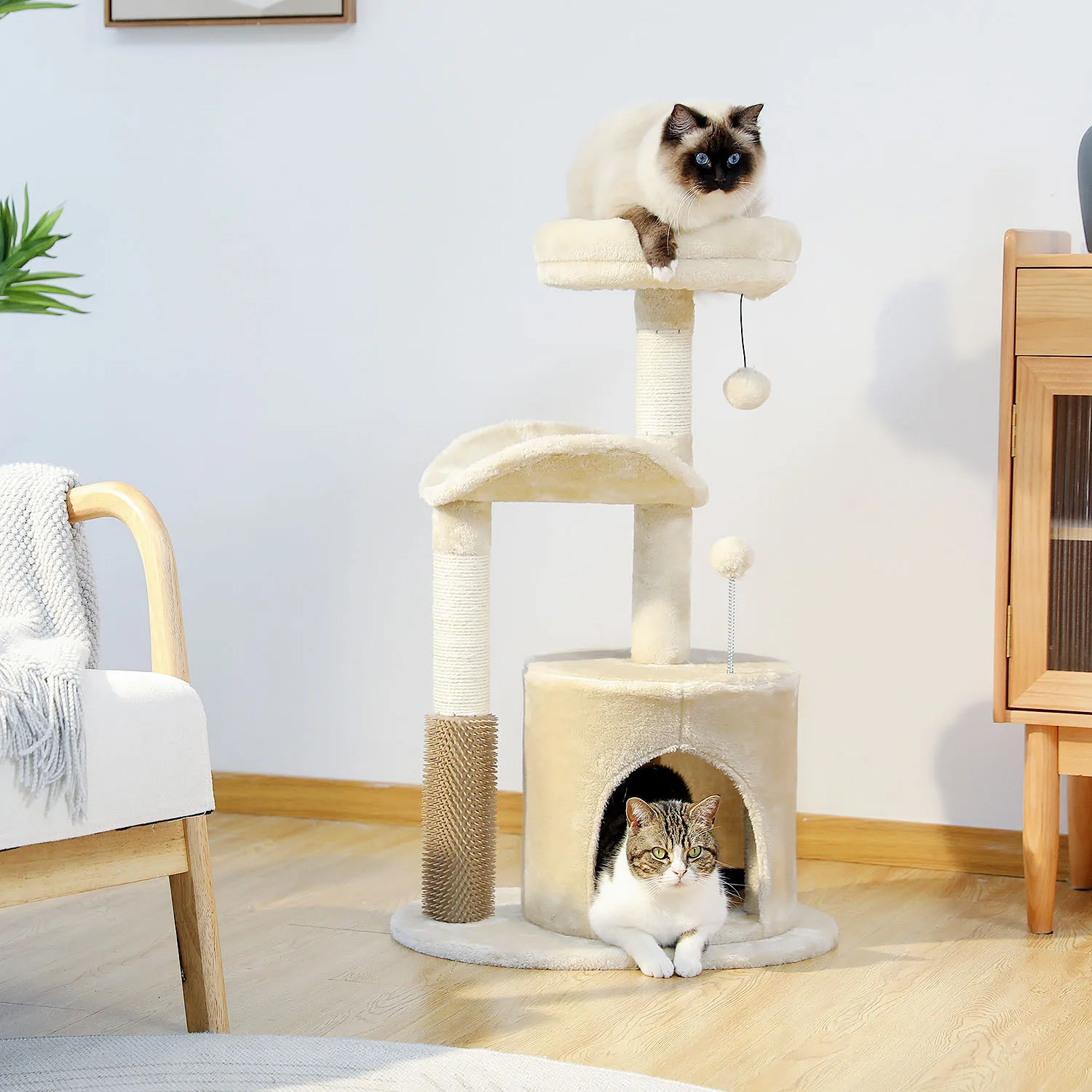 

1pc Cat Tree For Indoor Cats, Medium Cat Tower With Interactive Cat Toy, 32.7 Dog toys Electric cat toy Kitten accessories Free