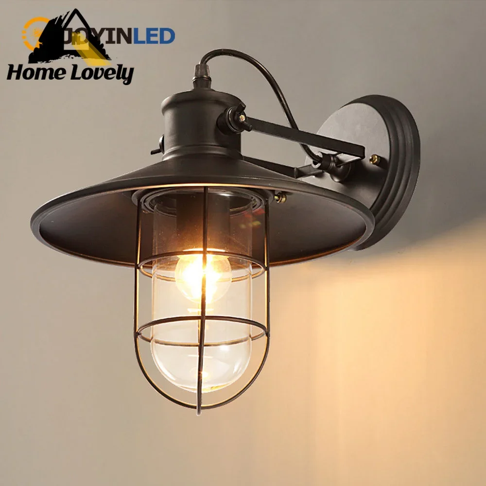 

Vintage Industrial LED Cage Wall Light Retro Loft Wall Lamps Black Lamp Shade E27 Sconce Lights Modern Indoor Lighting Fixture