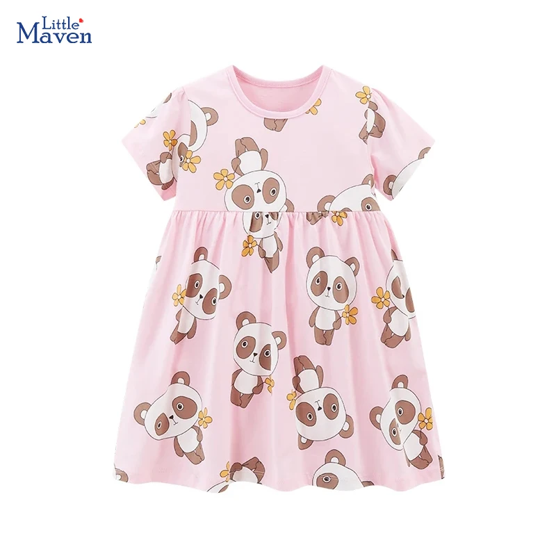 

Little maven Summer Baby Girl Cotton Princess Dress Pretty Children 's Clothing Kids Cartoon Cute Animal Panda Print Girls Dress