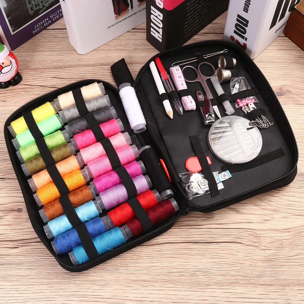 

Sewing Kit Bundle with Scissors Thread Needles Tape Measure Carrying Case and Accessories for Domestic Travel