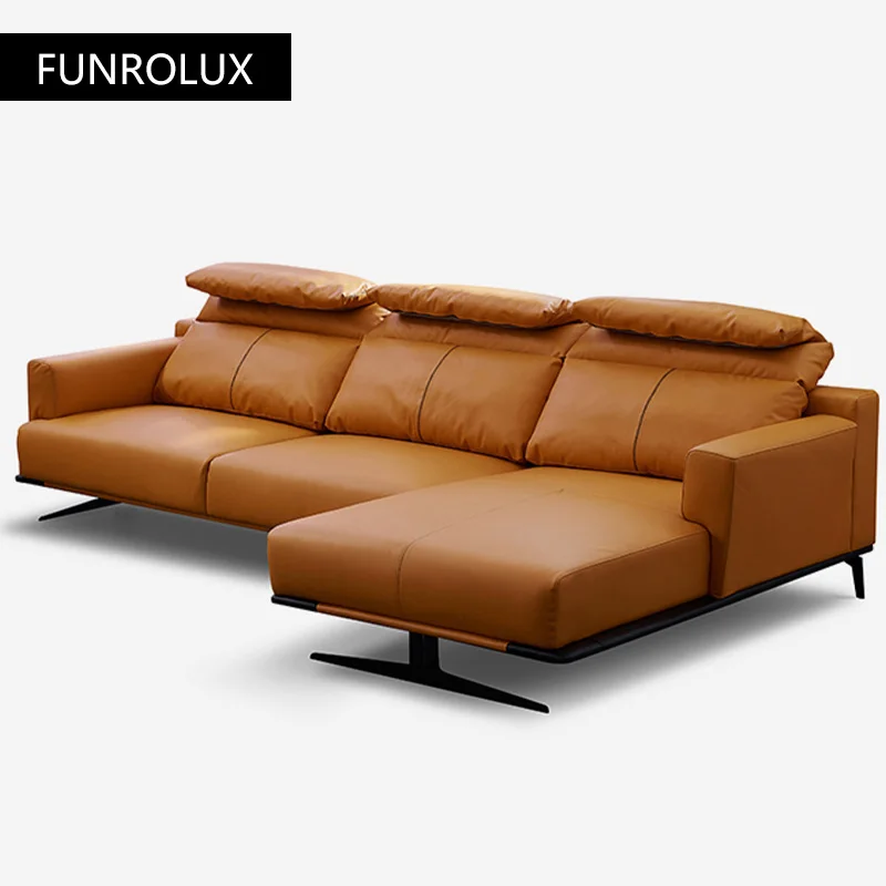 Sofá de cuero para sala de estar, mueble de combinación de tres o