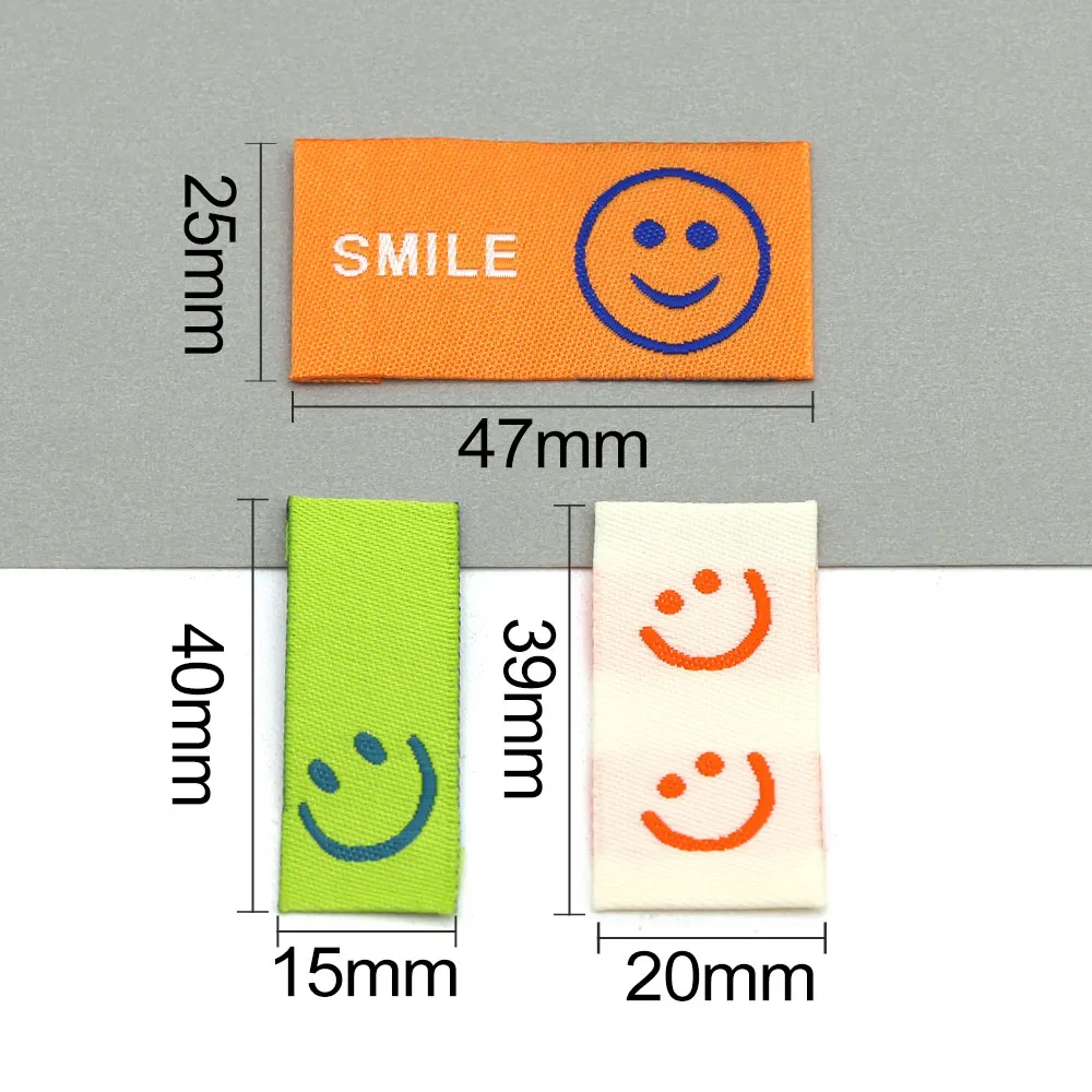 50Pcs Smiling Face Clothes Label Handmade Tags Clothing Embroidery Cotton Baby Hats Bags 20*39MM clothing labels,garment labels,sewing labels