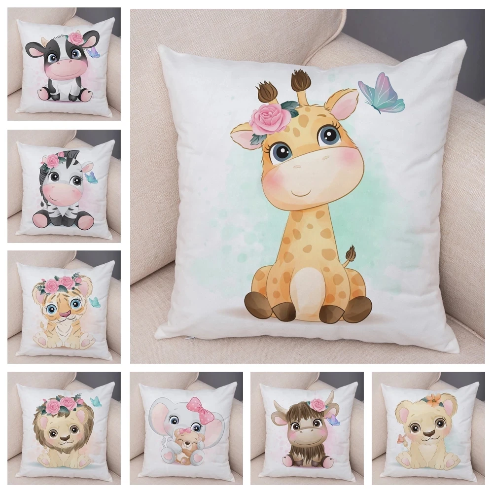 

Cartoon Animal Giraffe Lion Cow 45x45 Cushion Cover Throw pillow cover Case 쿠션커버 living room Decorative pillows for sofa car
