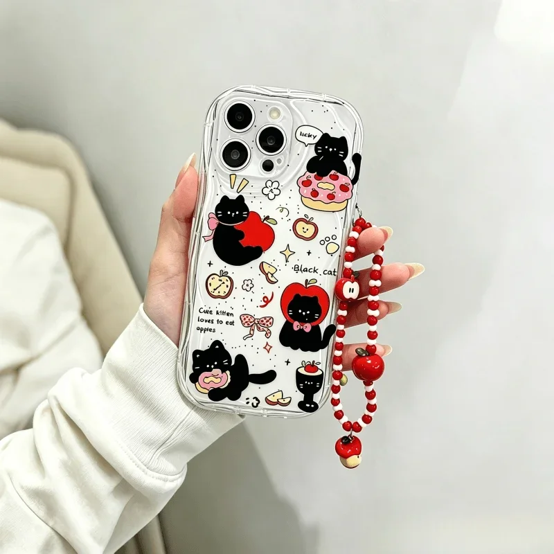 Cute Cat with Apple Fruit Charm Phone Case