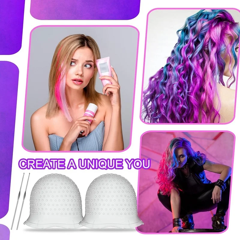 2Set Silikon Haar Färbung Kappe Wiederverwendbare Highlight Kappe Zuckerguss Kappe mit Haken Nadel Professionelle Friseur Salon Werkzeuge Färben Kit – Detail 6