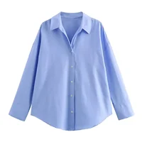 Femmes mode printemps coton Oxford à manches longues simple boutonnage revers Blouse vêtements de rue chemise Chic dames hauts Mujer 2