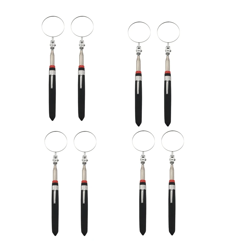 

8-Pack Round 2-Inch Telescoping Inspection Mirror,Extends Up To 24.5 Inches,Black