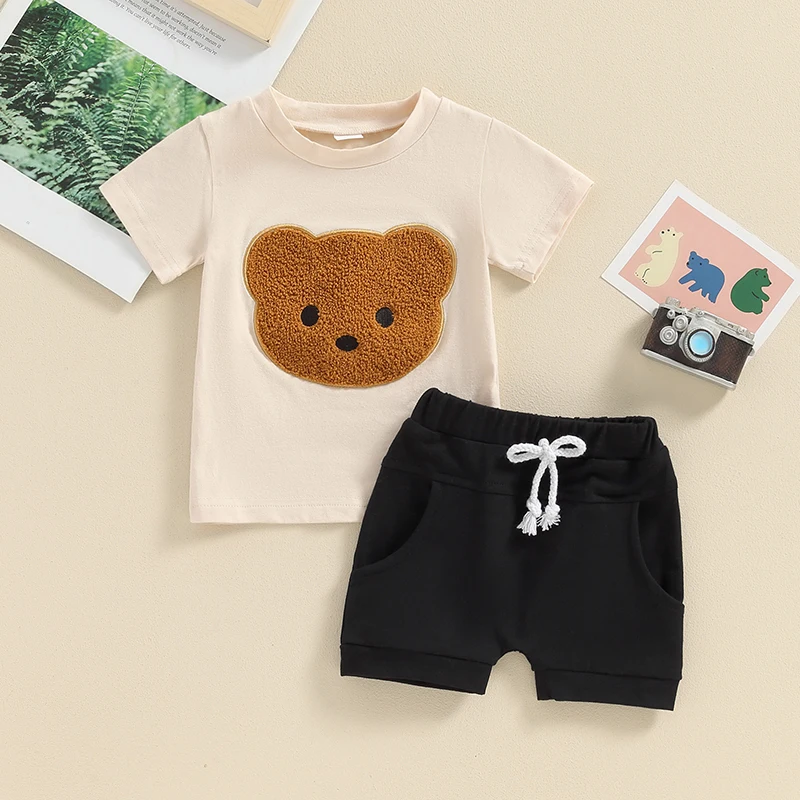 

2024-03-18 Lioraitiin 0-3Y Toddler Baby Boys Clothes Set Short Sleeve Bear Embroidery T-Shirt and Shorts Outfits