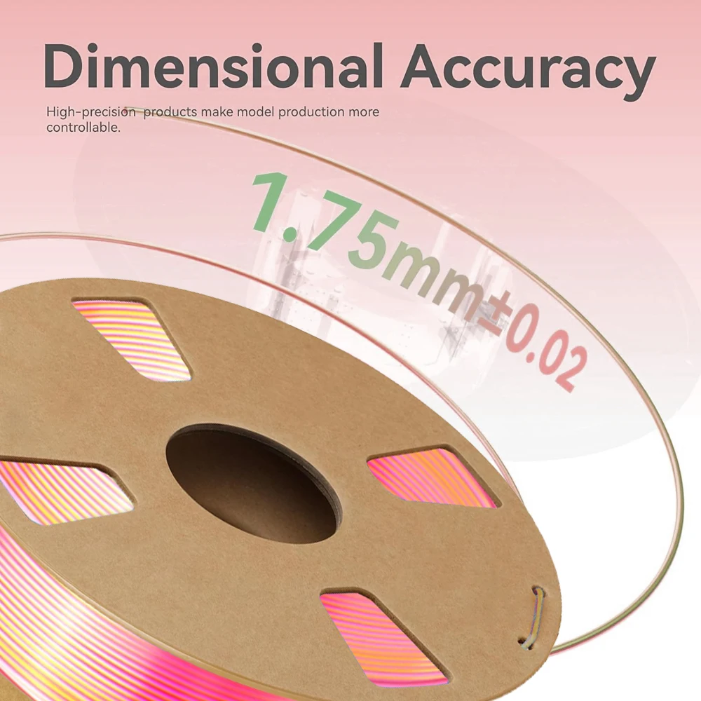 실크 듀얼 컬러 PLA 필라멘트 1.75mm, 광택 질감, ±0.02mm 정확도, 200g/250g/500g/1000g 스풀, 핑크 골드