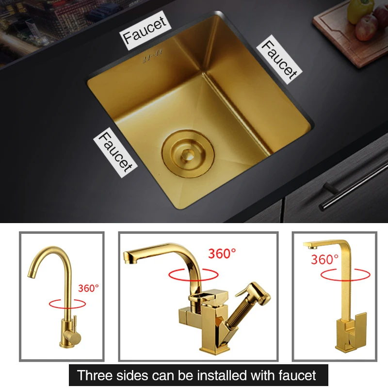 Gold Kitchen Sink Nanometer Technology 4mm thickness 304 Stainless Steel Manual Sink Single Bar Counter Kitchen kitchen sink