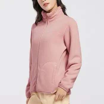 여성용 폴리에스터 재킷, 부드러운 겨울 코트, 아늑한 스탠드 칼라, 두꺼운 플러시 방풍 따뜻한 카디건, 지퍼 포함