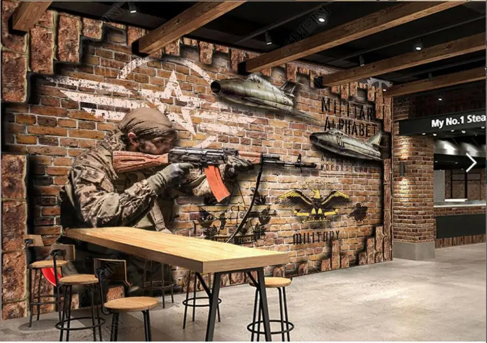 

3d photo Wallpapers custom mural Retro soldier bar brick wall bedroom home decor photo wallpaper for walls in rolls living room