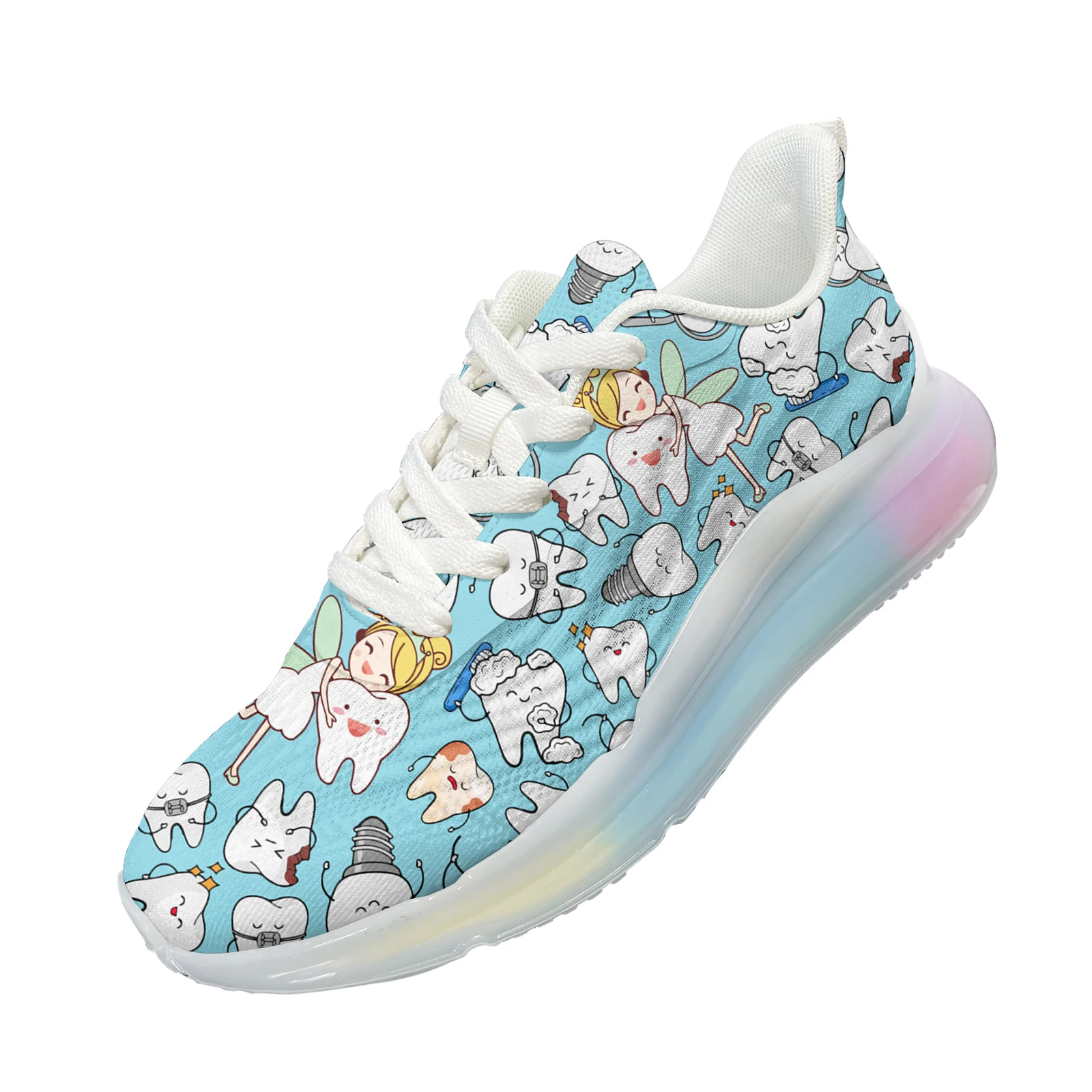 Lovely Dentist Cartoon Nurse Printed AF Cushion Shoes Mesh Breathable Outdoor Sport Sneakers Ainbow Gradient Color Thick Shoes