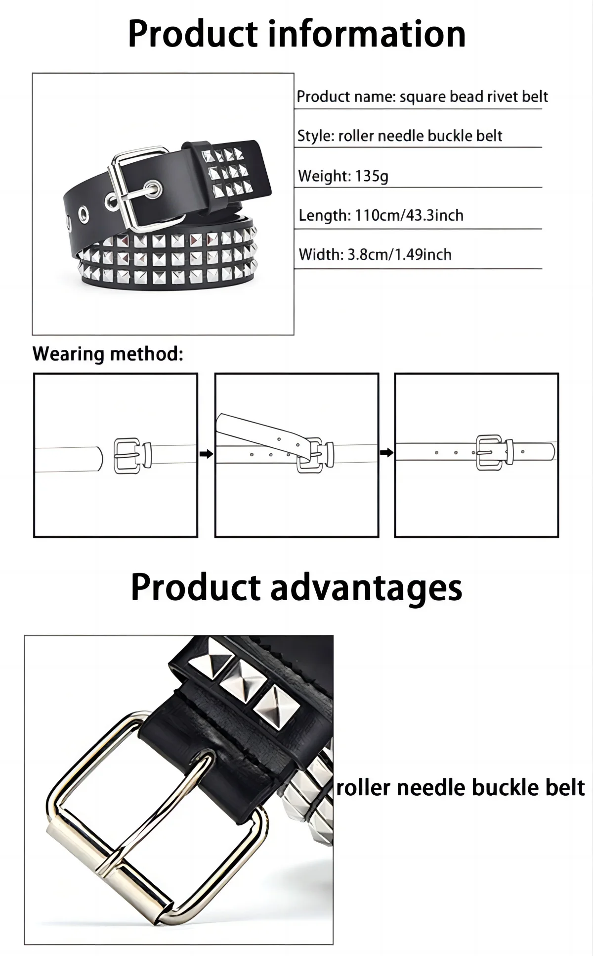 2024New Platz Perle Niet Gürtel Metall Pyramide Gürtel Männer und Frauen Punk Hardware Jeans Gürtel Y2K Gürtel Designer Gürtel frauen gürtel – Detail 1