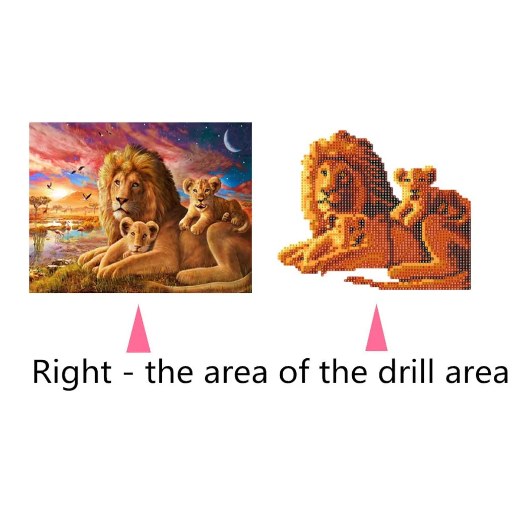Lion Family 5D Rhinestone DIY Diamond Painting Cross-stitch School Wall Decor Embroidery Picture Needlework Stitchwork Drawing