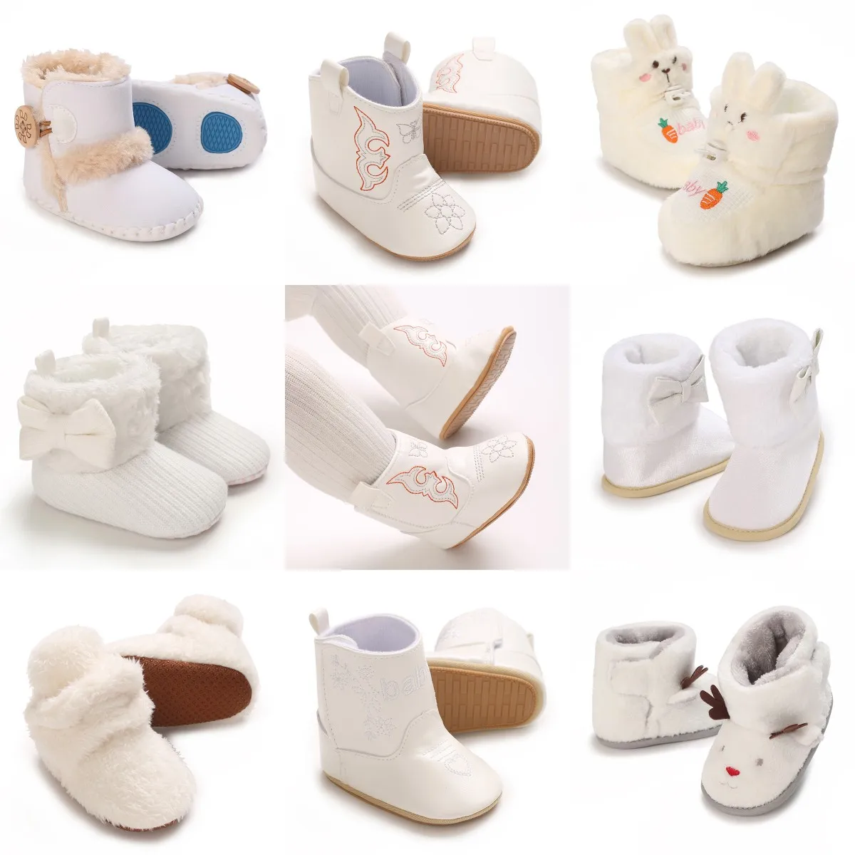 NEW 0-18 months Super Cute Winter Snow Baby Boots Cute White Warm Booties For Kids Soft Sole Infant Newborn Toddler Baby Shoes 1