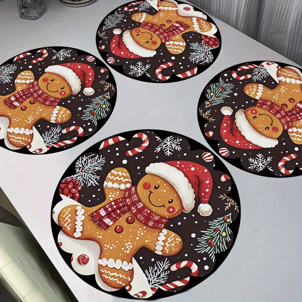 Creative Round Christmas Placemat Santa Claus snowflakes Anti-slip Table Mats 38cm Absorbent Christmas Decor Tablecloth