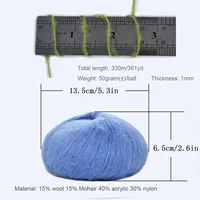 1pcs 50g Mohair Silk Wool Yarn 15% Wool 15% Mohair 40% Acrylic 30% Nylon Soft Crochet Yarn Hand Knit Scarf Shawl 330m/361yd 6