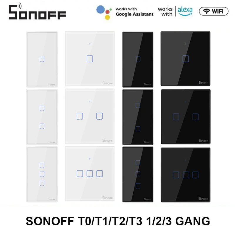 Sonoff Tx Wifi Smart Wall Touch Switch T0 T1 T2 T3 Eu Us Uk 1/2/3Gang Smart Home Control Per Ewelink App Rf433 Alexa Google Home