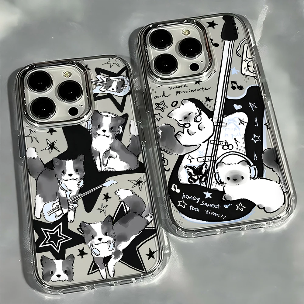 Elegant Black Lines Guitar Cat Design Phone Case