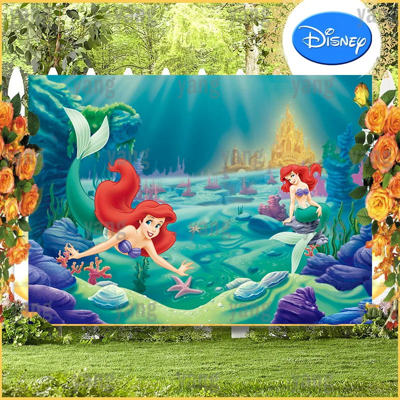 Capelli Lunghi Rossi Principessa Sirenetta Ariel Girls Happy Birthday Party Disney Cartoon Background Castle Photography Background