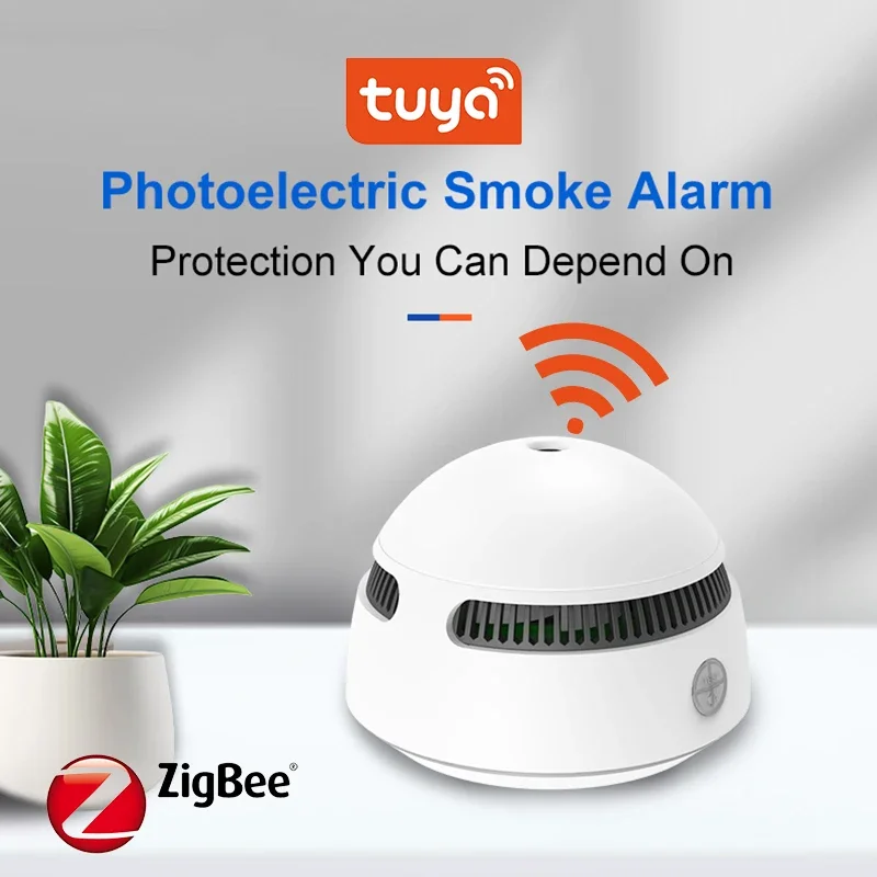 Tuya Smart WiFi เครื่องตรวจจับควัน 10 ปีแบตเตอรี่ลิเธียมดําเนินการไร้สาย photoelectric Fire Protection เครื่องตรวจจับควัน Smart life 1
