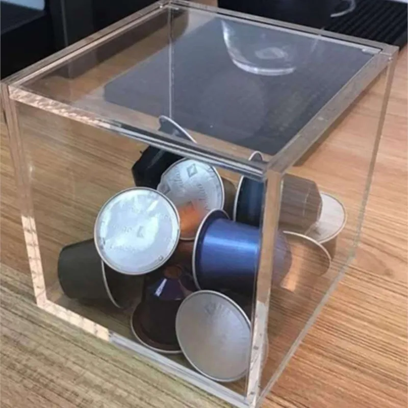 Practical Acrylic Capsule Coffee Storage Box Holder Transparent Dustproof Case with Lid coffee storage box