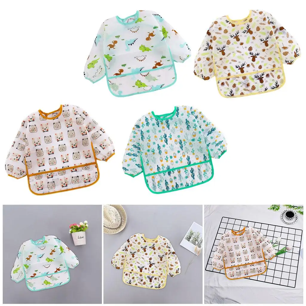 Baby Feeding Bib Wipe Clean Waterproof Long Sleeve Feeding Smock Lunch Apron for Baby Girls Height 0cm