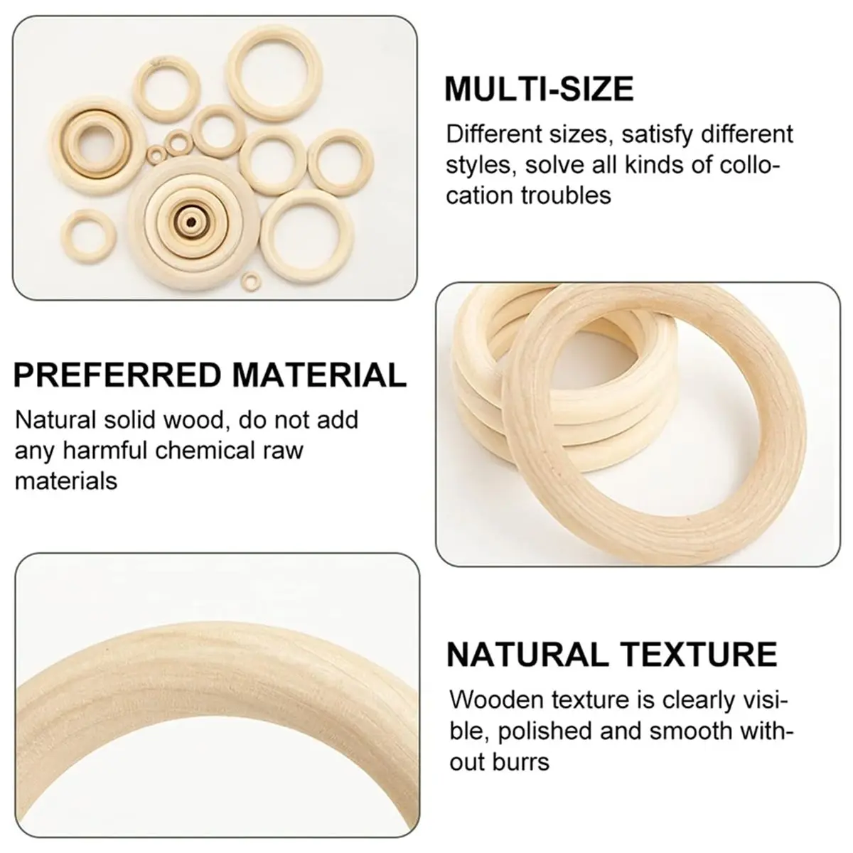 A10R 미완성 나무 링, 공예용 75mm 천연 원목 링, DIY 마크라메 및 쥬얼리용 20개