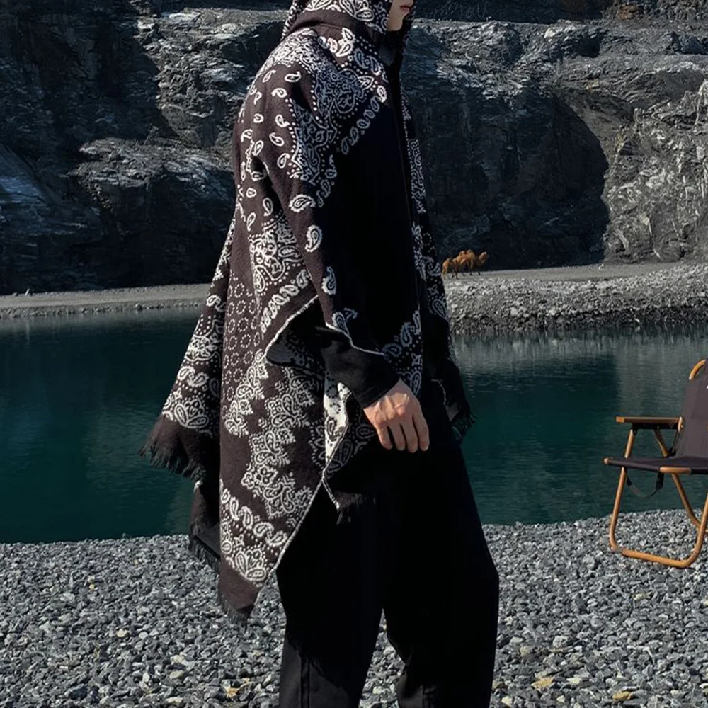 Men Knitted Cloak Hooded Scarf for Autumn