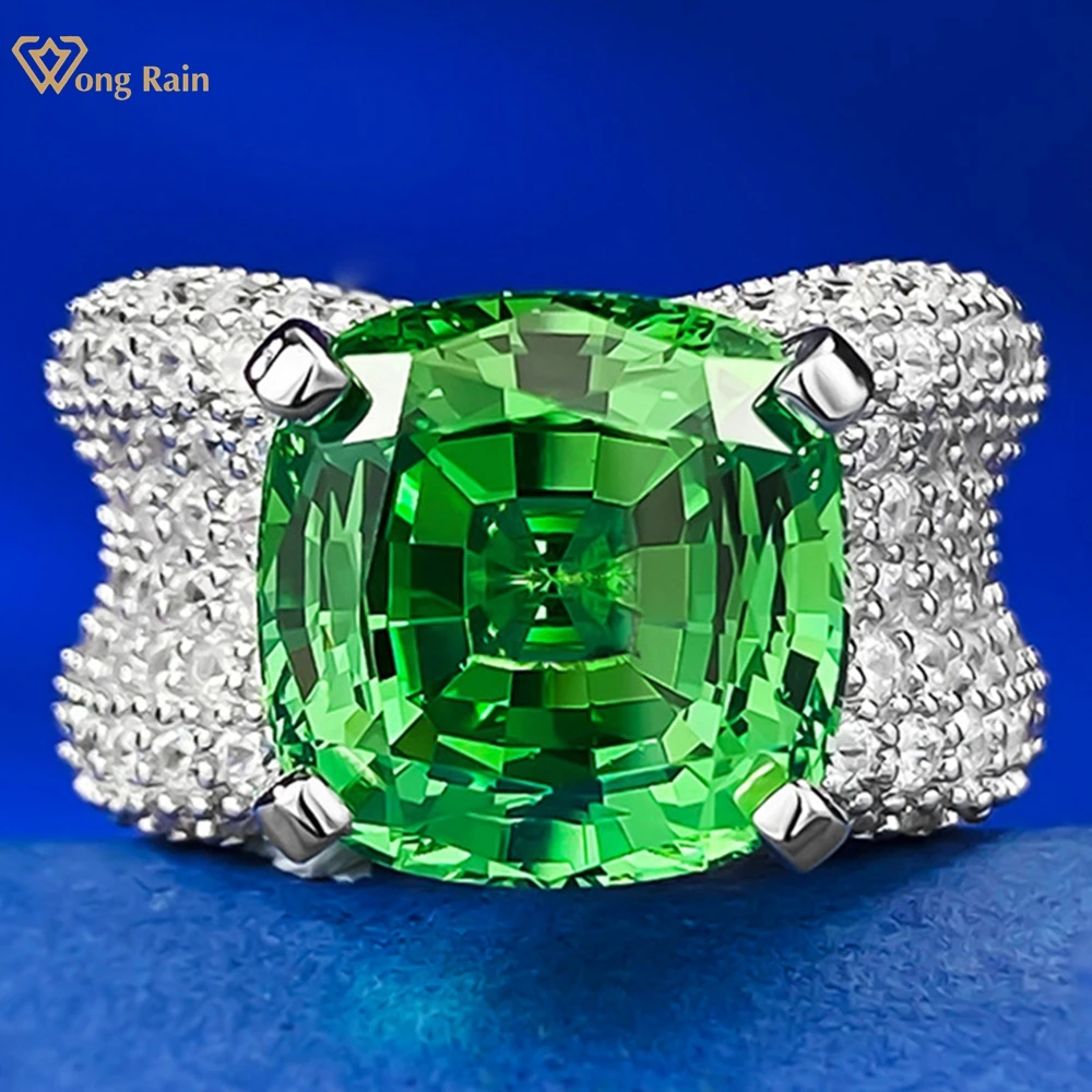 

Wong Rain Vintage Elegant 925 Sterling Silver 12*12 MM Emerald High Carbon Diamond Gems Fine Jewelry Women Ring Engagement Gifts