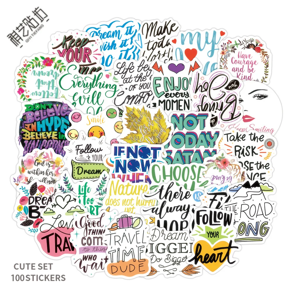 

100 Pcs Stickers Inspirational Words Stickers PVC Waterproof Removable Graffiti Stickers Suitable for Cars/refrigerators/laptops