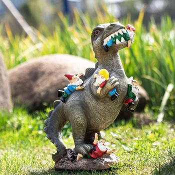 Mischievous Dinosaur Garden Eating Gnome Statue 1