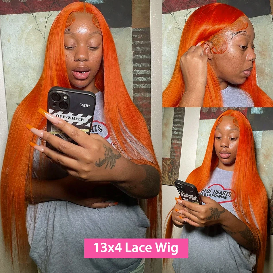 Human Hair Wigs 30 38 Inch Ginger Orange Bone Straight 13x6 Lace Front Human Hair Wig Brazilian 13x4 HD Transparent Lace Frontal Wigs