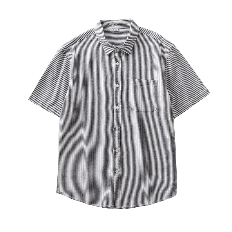 DUKEEN Men Casual Tops Striped Shirt Loose Tops Cotton Short-Sleeved Spring and Summer T-Shirt