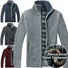 Thickened Fleece Lined Casual Loose Knitted Sweater Coat for Men Winter Warm Long Sleeve Stand Collar Polyester Fiber Outerwear