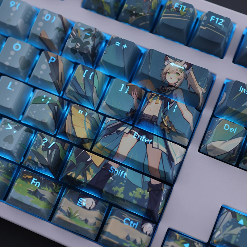 Genshin Impacto Kirara Keycap Tintura Pbt Subbed Anime Gaming Key Caps 61 87 104 108 Perfil Cereja - Imagem 2